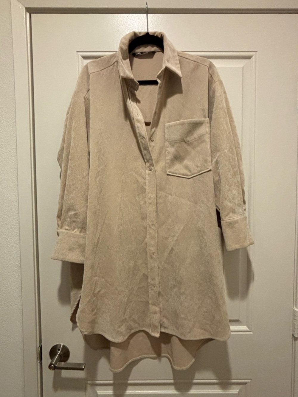 Zara Beige Oversized Button-Up Shirt Jacket